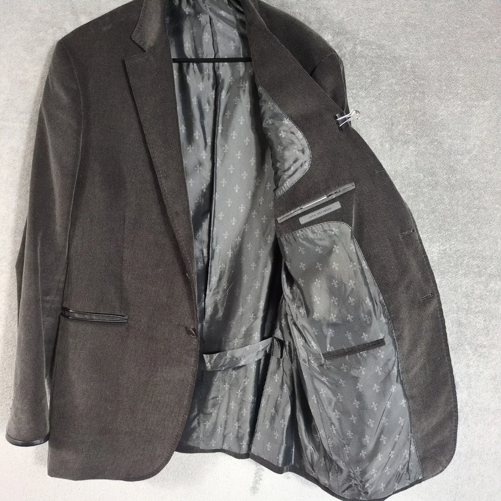 John Varvatos Mens Charcoal Grey Corduroy 3 Button Blazer Leather Trim Size‎ 40R